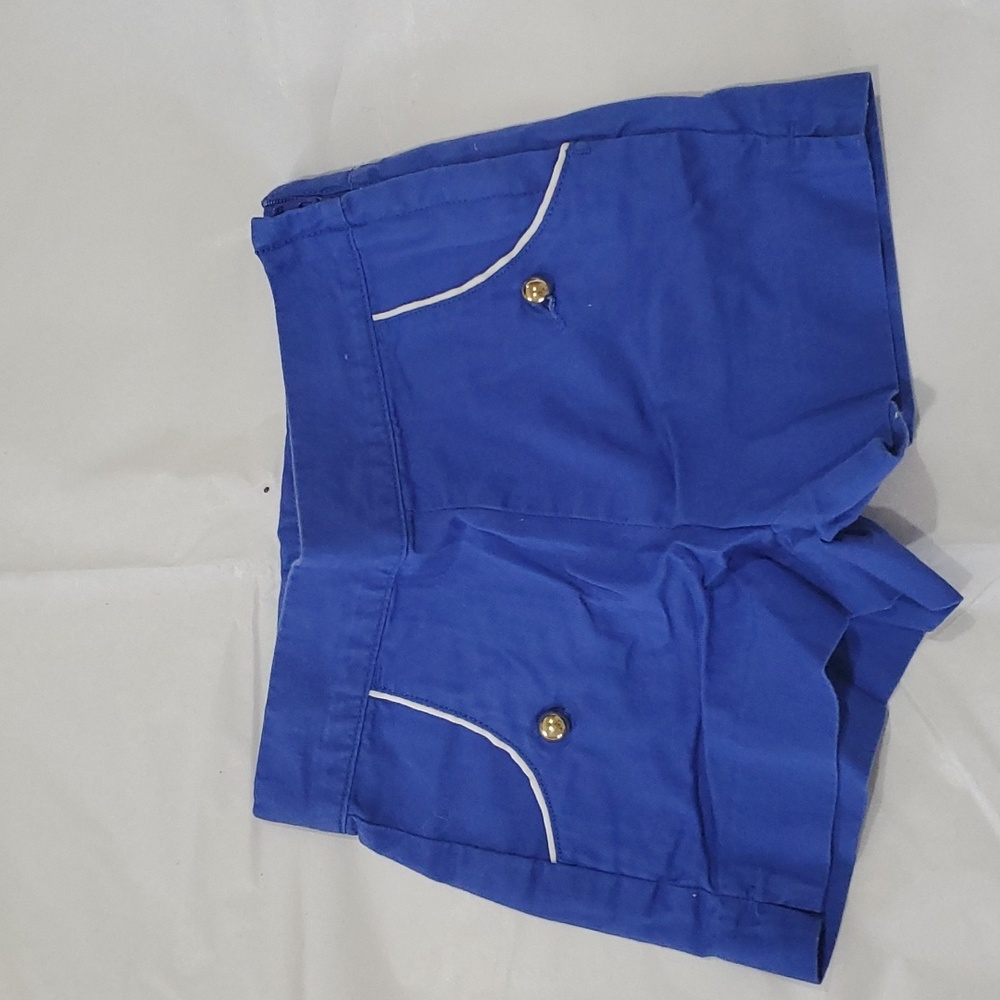 Janie and Jack Girls Blue Shorts with White Piping and Gold Buttons - 18 to 24 M